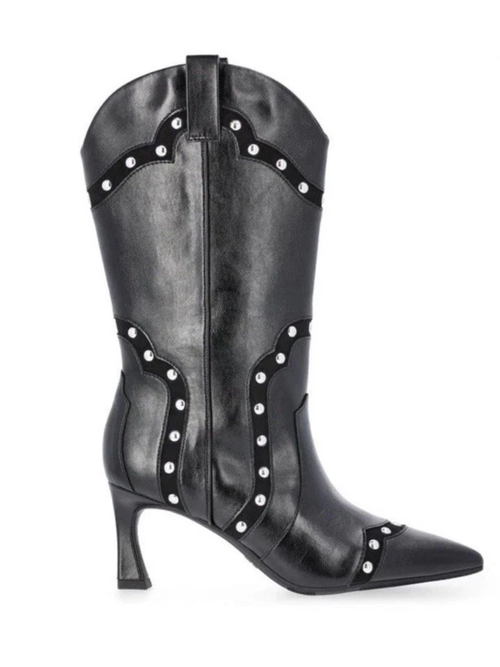 NWT! Madden NYC Womens Black Studded Western-Mid-Calf Kitten Heeled Boots Size 8
